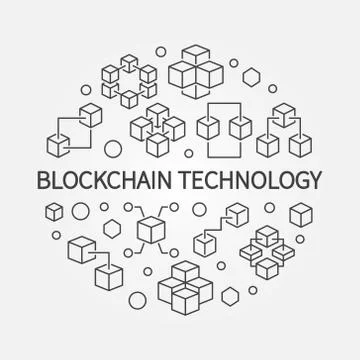 Blockchain technology vector round illustration in line style 库存插图