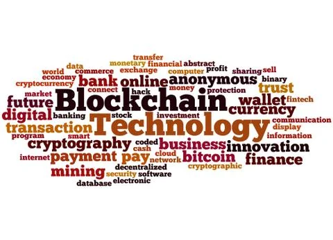 Blockchain technology, word cloud concept Illustrazione stock