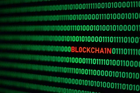 Blockchain text and binary code concept 스톡 사진