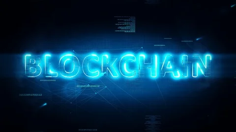 Blockchain text on blue Background Stock-Footage 107678522