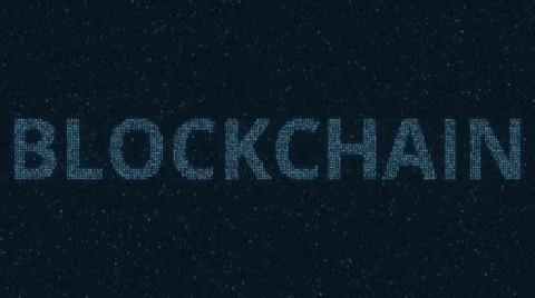 BLOCKCHAIN text consisting of many symbols on computer monitor. 3d rendering 库存插图