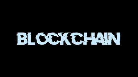 Blockchain text with glitch screen effects on a black background. Stock Footage 150771224