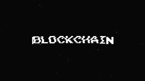 Blockchain text with glitch screen effects on a black background. Stock Footage 150772360