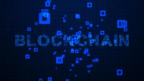 Blockchain Texts Circuit Lines Animation on Grid Background イラスト素材