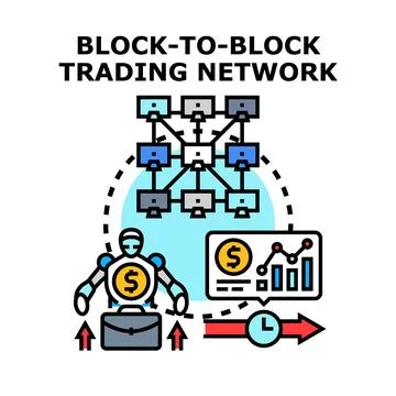 Blockchain trading network with automated agent concept Stock Illustration