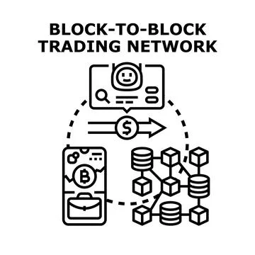 Blockchain trading network for cryptocurrency and digital assets Stock Illustration