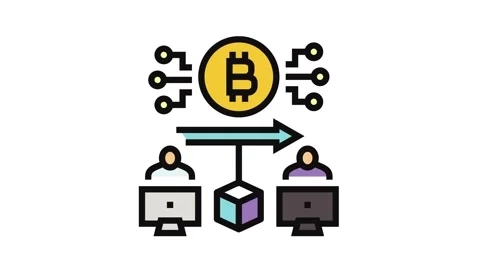 Blockchain transaction cryptocurrency mining color icon animation Stock Footage 326109558