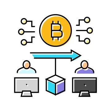 Blockchain transaction cryptocurrency mining color icon vector illustration Illustrazione stock