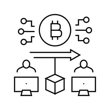 Blockchain transaction cryptocurrency mining line icon vector illustration Stock Illustration