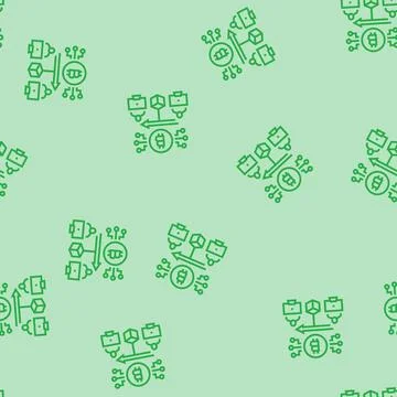 Blockchain transaction cryptocurrency mining line seamless pattern Illustrazione stock