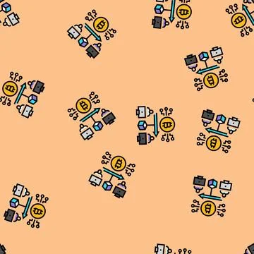 Blockchain transaction cryptocurrency mining vector seamless pattern Illustrazione stock