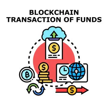 Blockchain transaction of funds in decentralized cryptocurrency network Stock Illustration