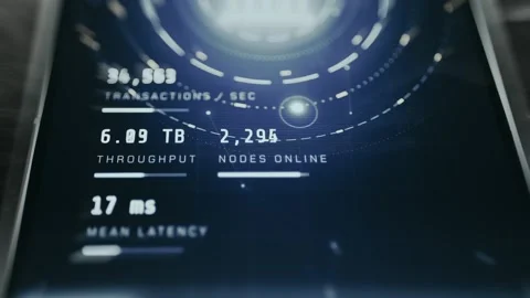 Blockchain Transaction Throughput - Dark Interface Detail Stock Footage 336407005