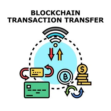 Blockchain transaction transfer and digital finance Stock Illustration