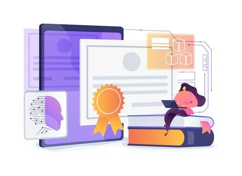 Blockchain Transcript Verification abstract concept vector illustration. イラスト素材