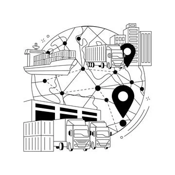 Blockchain in transport technology abstract concept vector illustration. Stock Illustration