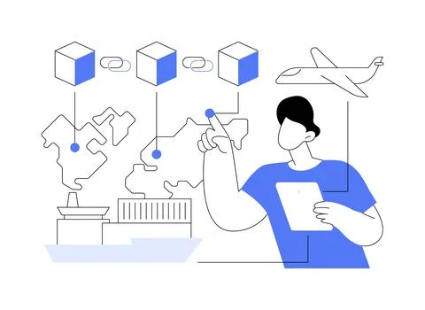 Blockchain in transport technology abstract concept vector illustration. Stock Illustration