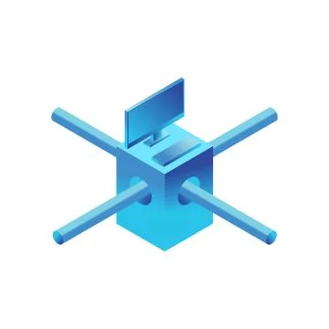Blockchain unit isolated. Computer is on network. Stock Illustration