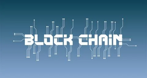 Blockchain vector background illustration on a dark blue background Stock Illustration