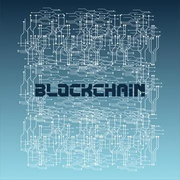Blockchain vector background illustration on a dark blue background Stock Illustration