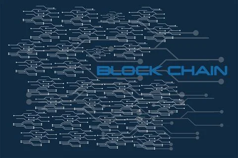 Blockchain vector background illustration on a dark blue background Stock Illustration