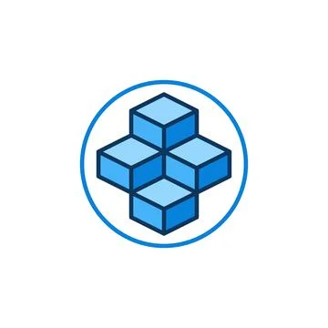 Blockchain vector blue round icon. Block chain with 4 Blocks in circle sign Stock Illustration