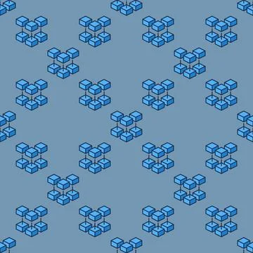 Blockchain vector blue seamless pattern - Block Chain Technology colored ba.. Stock Illustration