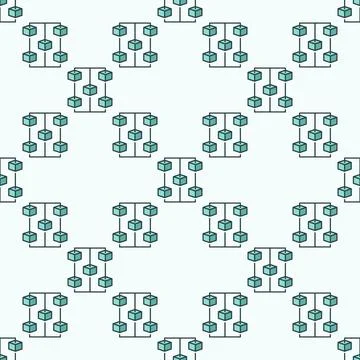 Blockchain vector blue seamless pattern - Block chain modern background Stock Illustration