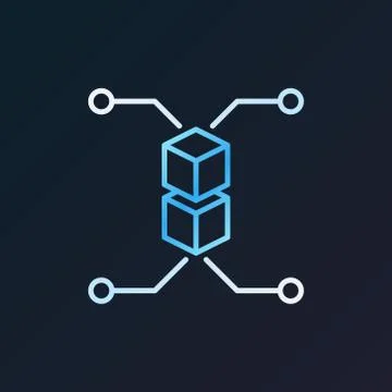 Blockchain vector bright outline icon on dark background 库存插图