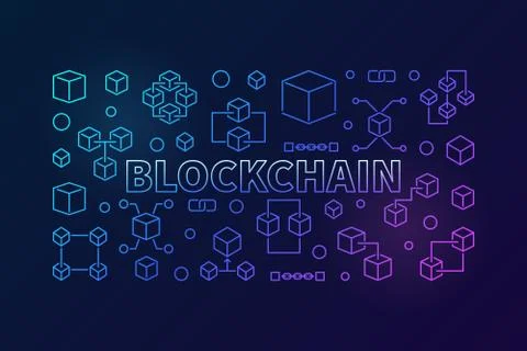 Blockchain vector colored line illustration. Block chain banner Illustrazione stock