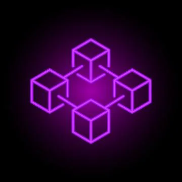 Blockchain vector colorful line icon or logo element on dark background Illustrazione stock