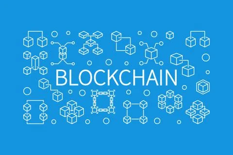 Blockchain vector concept outline horizontal illustration 库存插图