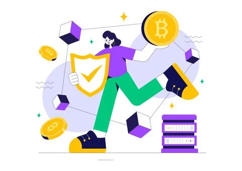 Blockchain Vector Illustration featuring a Tech Architect working at a Comp.. Stock Illustration