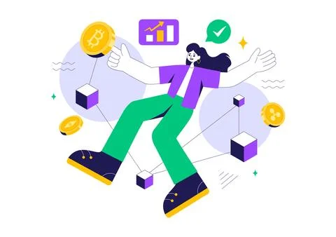 Blockchain Vector Illustration featuring a Tech Architect working at a Comp.. Stock Illustration