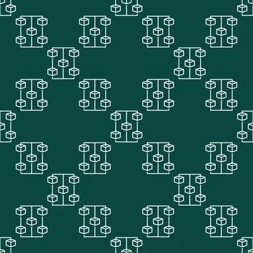 Blockchain vector line seamless pattern. Block chain network minimal backgrou Stock Illustration