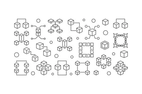 Blockchain vector outline horizontal minimal illustration 库存插图