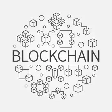 Blockchain vector round concept outline illustration 库存插图