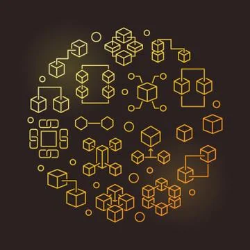 Blockchain vector round line golden modern illustration 库存插图