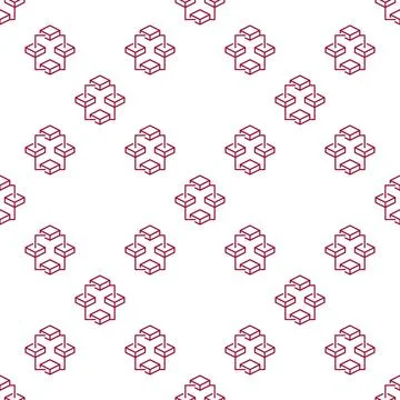 Blockchain vector thin line seamless pattern. Four Blocks linear background Illustrazione stock