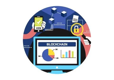 Blockchain Voting System Vector Illustration Showcasing Secure Decentralize.. Illustrazione stock