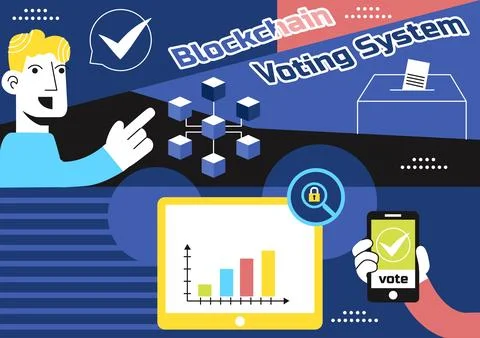 Blockchain Voting System Vector Illustration Showcasing Secure Decentralize.. Illustrazione stock