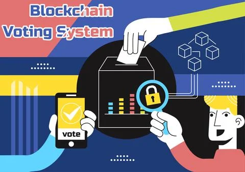 Blockchain Voting System Vector Illustration Showcasing Secure Decentralize.. Stock Illustration
