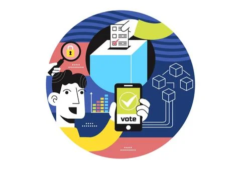 Blockchain Voting System Vector Illustration Showcasing Secure Decentralize.. Illustrazione stock