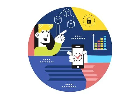 Blockchain Voting System Vector Illustration Showcasing Secure Decentralize.. Illustrazione stock