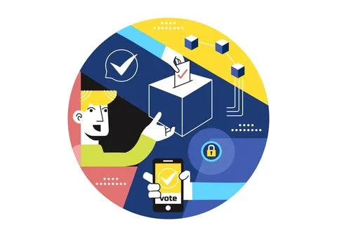 Blockchain Voting System Vector Illustration Showcasing Secure Decentralize.. Illustrazione stock