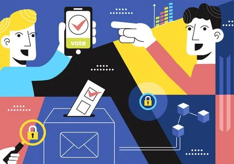 Blockchain Voting System Vector Illustration Showcasing Secure Decentralize.. Stock Illustration