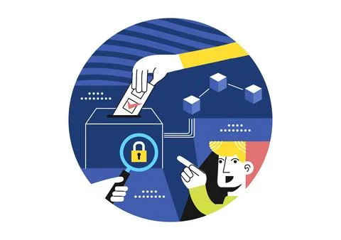 Blockchain Voting System Vector Illustration Showcasing Secure Decentralize.. Illustrazione stock