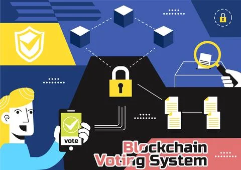 Blockchain Voting System Vector Illustration Showcasing Secure Decentralize.. Illustrazione stock