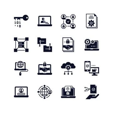 Blockchain web icon set Illustrazione stock