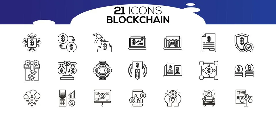 Blockchain web icon set. information icon, analytics, cloud computing, blockc 库存插图